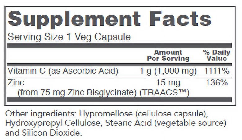 Protocol For Life Balance - C-1000 + Zinc-15 - Healthy Immune System Support and Antioxidant Protection - 120 Veg Capsules