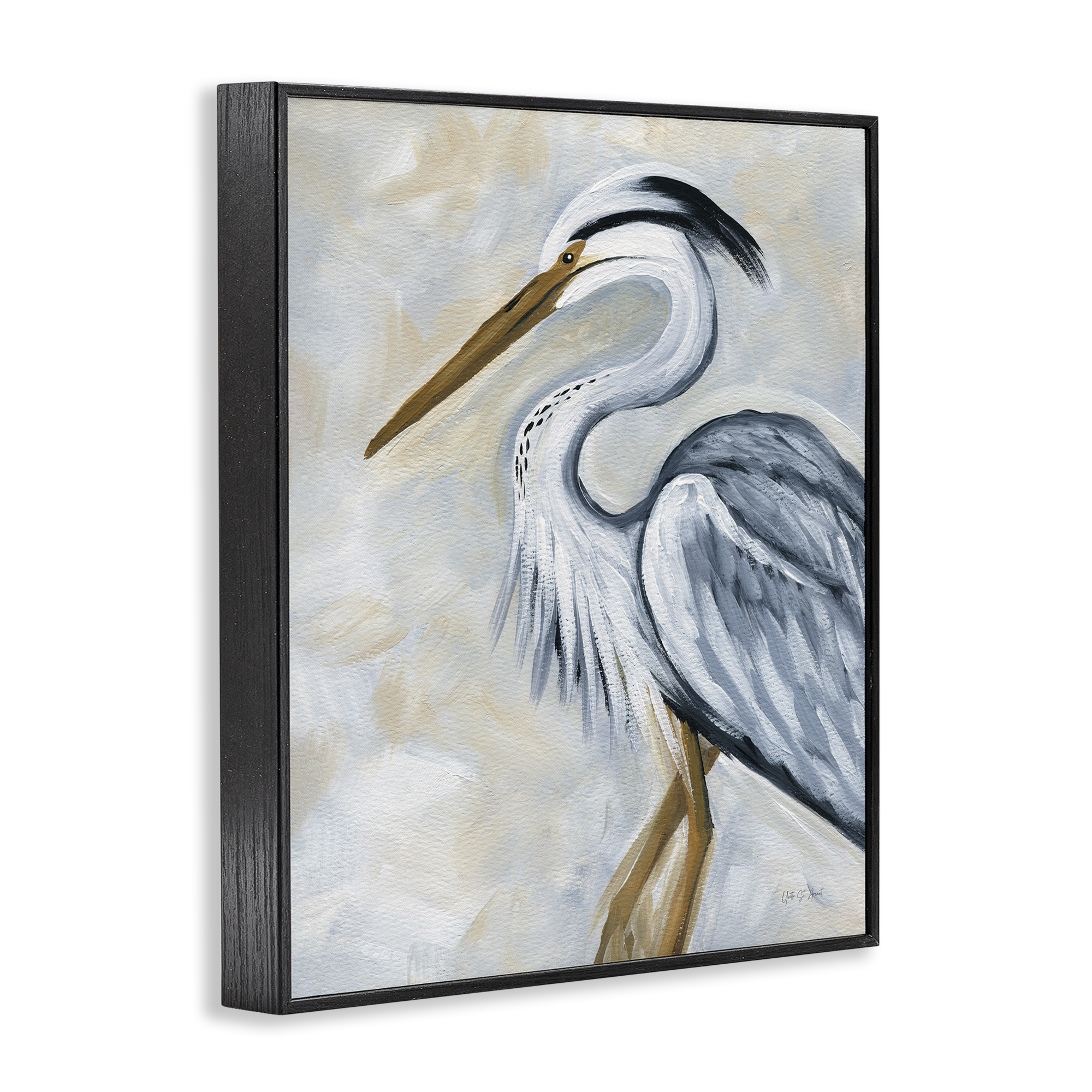 Stupell Industries Muted Blue Heron Animals & Insects Painting Black Framed Art Print Wall Art, 24 x 30