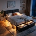 thumbnail image 2 of Kbun Queen Bed Frame with 2 Drawers and Upholstered Headboard, Outlets and LED Lights, Heavy Duty Metal Platform with Storage Space Under Frame, No Box Spring Needed, Noise Free, Gray, 2 of 8