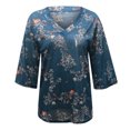 thumbnail image 4 of Okbop Womens Black Tops,Loose Sexy Floral Print Three Quarter Sleeve V-Neck T-Shirt Womens Tops And Blouses Christmas T Shirts for Women, 4 of 5