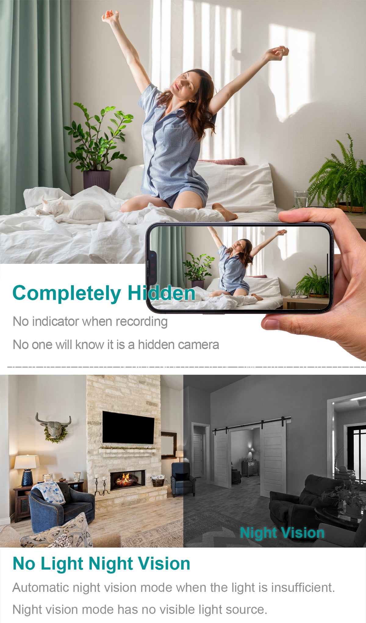 CAMDUCK 4K X7 160°Indoor Home Security Cameras for Baby/Elder/Dog/Pet Camera ,White