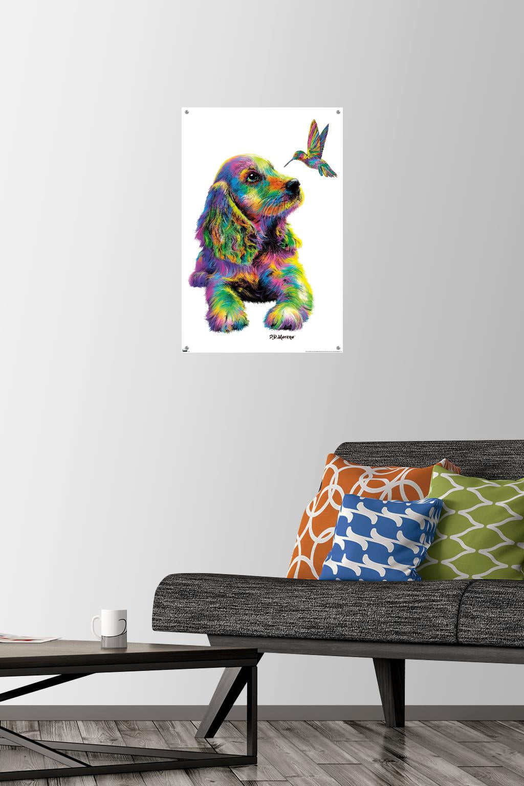 PD Moreno - Dog and Hummingbird Wall Poster with Pushpins, 14.725" x 22.375"