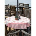 thumbnail image 2 of Outdoor Tablecloth with Umbrella Hole for Patio/Picnic/Party/Camping, Pink Orange Palm Trees Waterproof Table Cloth Round Cover Washable, Summer Tropical Coastal Plaid Strip (Dia 60"), 2 of 9