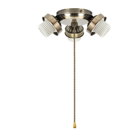 Kiven Antique Gold Ceiling Fan Light, 3-Light Ceiling Fan Light Switch & Socket Replacement Parts with Pull Chain Switch, E26 Socket