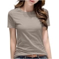 thumbnail image 3 of Ahuyic Womens Plus Size Top,Womens Summer Blouse,Womens Solid Color Shoulder Short Sleeved Round Neck Casual Fashion Khaki XXXL, 3 of 5
