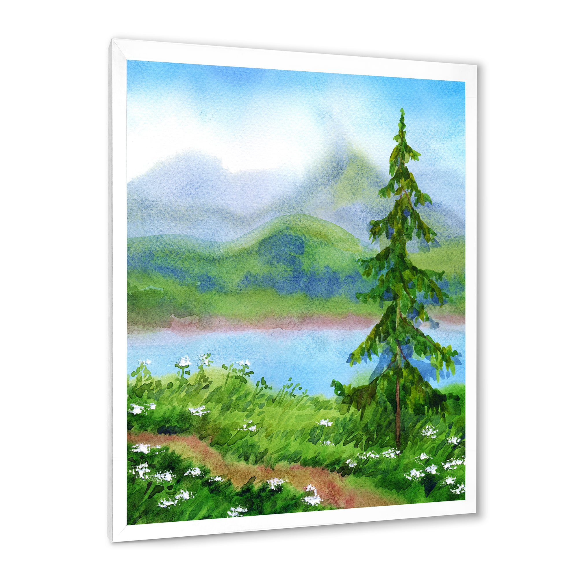 Designart 'Landscape River Spruce Near The Trail On A Hill' Traditional Framed Art Print