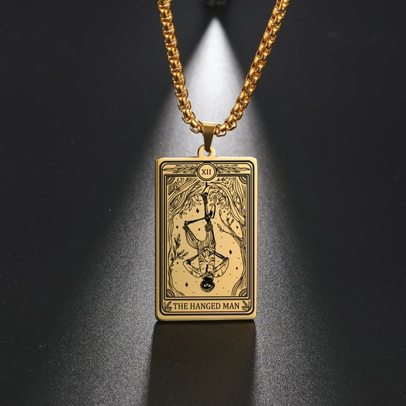 TEAMER Skeleton Tarot Card Necklace Stainless Steel Amulet Marigold Tarot Card Major Arcana Necklaces for Women Men