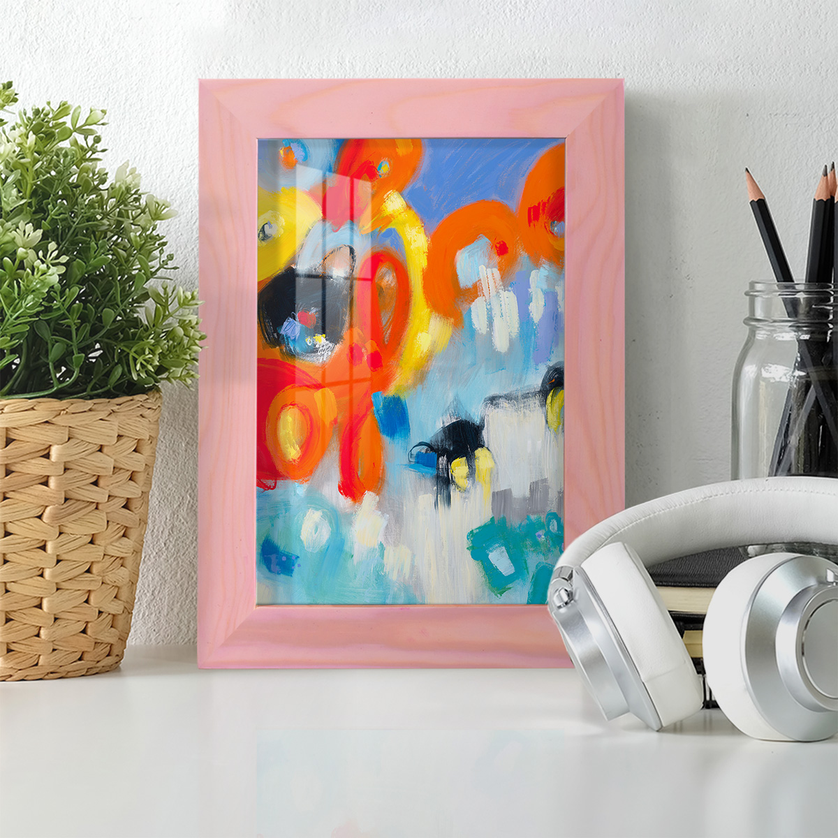 In the Loop V -Framed Print w/glass-Sunset Pink