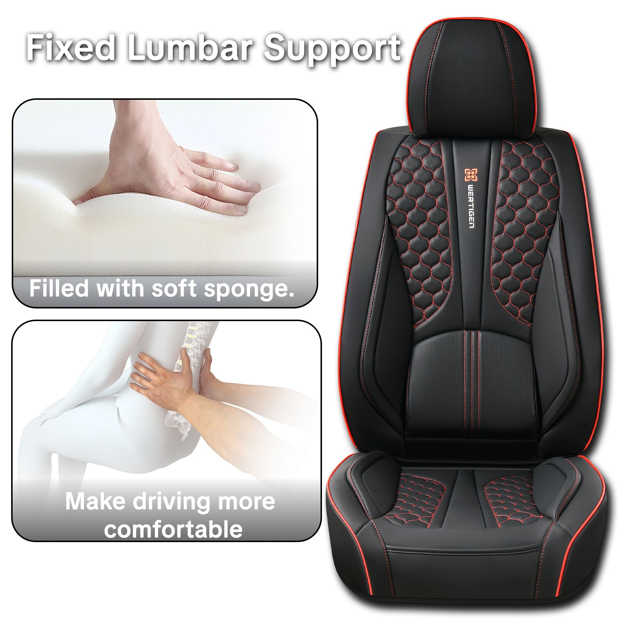 Car Seat Cover for Hyundai Tucson 2005-2026, Red Edge Car Seat Covers, Faux Leather, Full Set of 5 Seats, With Lumbar Support, Anti-Slip, Protect and Upgrade Seats, Beautify the Interior of Old Cars