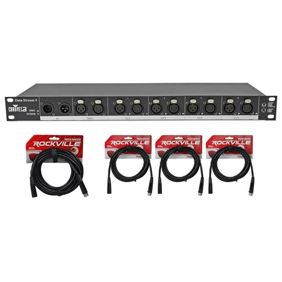Chauvet DJ Data Stream 4 Datastream 1 - 4 Optical Splitter   (4) DMX Cables