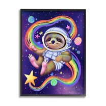 Stupell Industries Sloth in Outer Space Animals & Insects Painting Black Framed Art Print Wall Art, 24 x 30