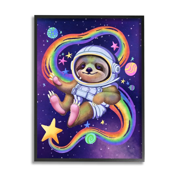 Stupell Industries Sloth in Outer Space Animals & Insects Painting Black Framed Art Print Wall Art, 24 x 30