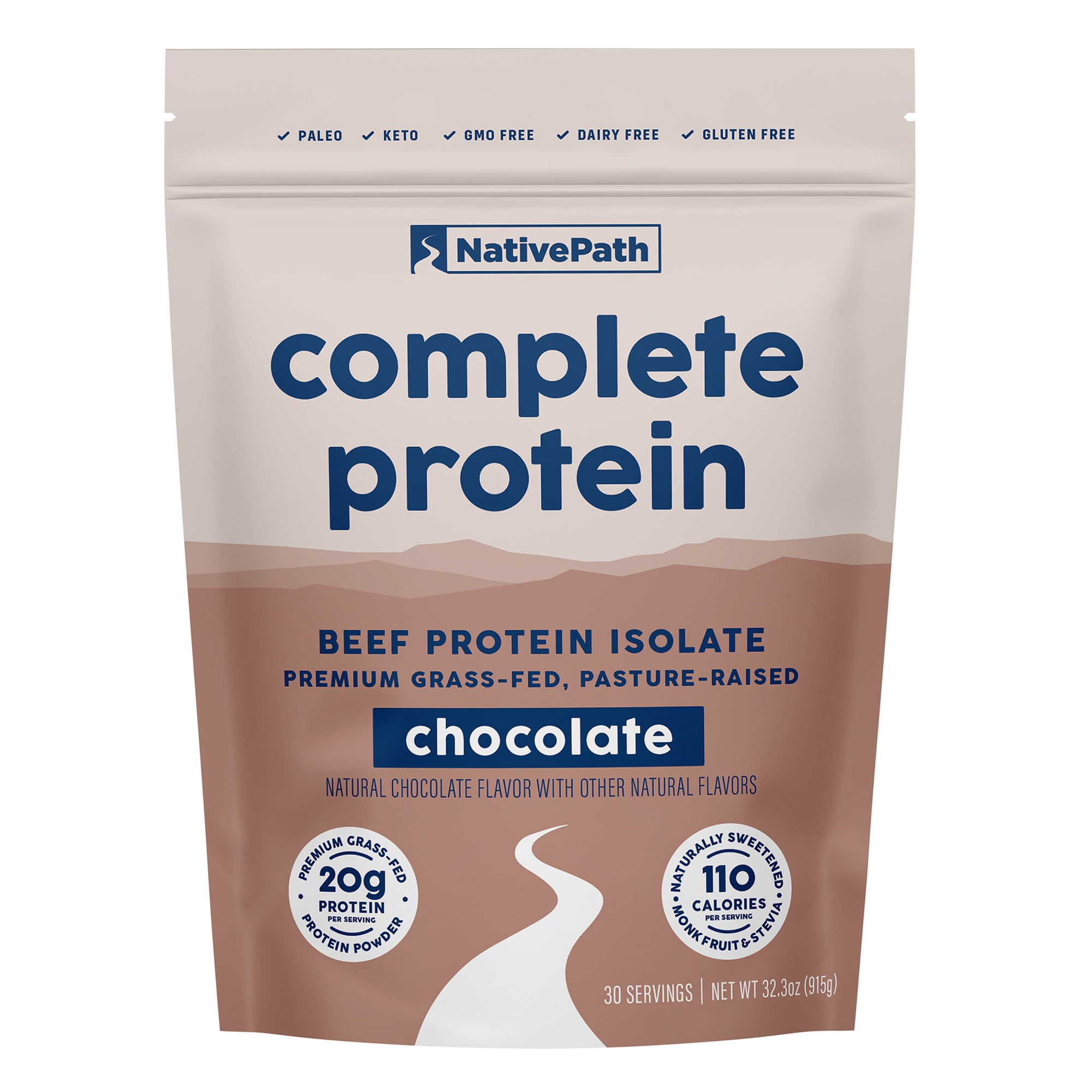 NativePath Beef Protein Powder Chocolate, 20g Grass-Fed Beef Protein Isolate with MCTs, Dairy-Free & Whey-Free, 30 Servings