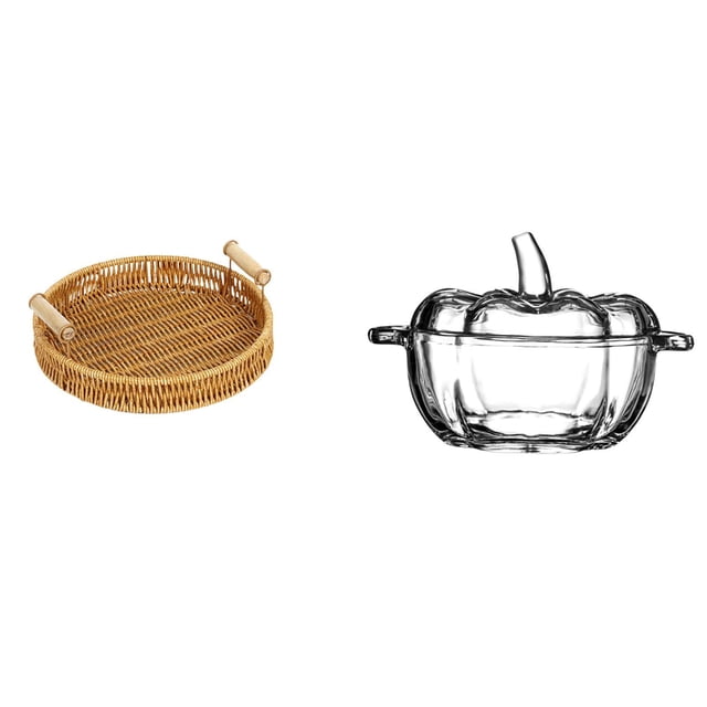 Cesta De Frutas De Vidrio Tejido Con Forma De Calabaza, Tazón Para Servir Bocadillos Con Tapa, Plato De Pan Transparente, Tarro De Galletas Para Almacenamiento De Escritorio