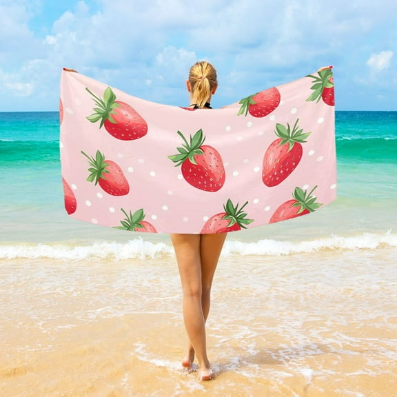 Strawberry Fruits Beach Towel Camping Towel Microfiber Oversized 37" x 74" Absorbent for Seaside Camping Swimming Fitness