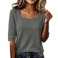 thumbnail image 2 of Qwertyu Short Sleeve Sweater for Women Summer Square Neck Pullover Tops Business Casual Lightweight Sweaters Spring Fall Clothes 2026 Gray XL, 2 of 5