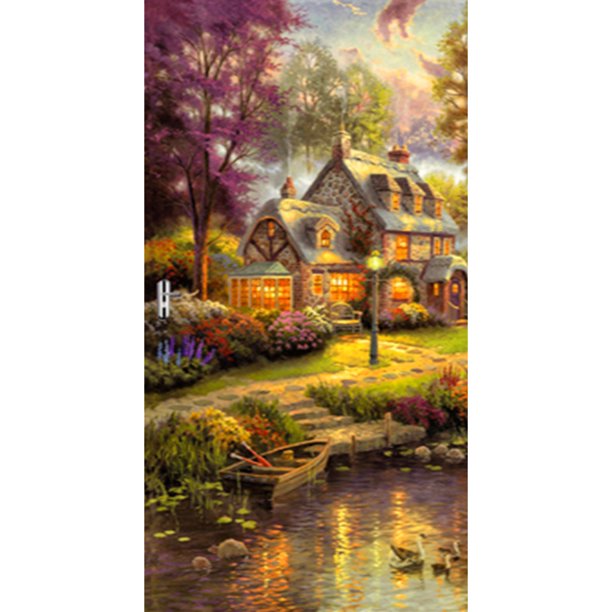 Cuadros Decorativos 5D bricolaje redondo completo diamante pintura bosque punto de cruz paisaje (L2118) Tmvgtek embutido en tela