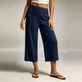 thumbnail image 4 of Guieoi Capri Pants for WomenCotton Linen Plus Size with Pockets Stretch 7/8 Length Decorative Ties Elastic Waist Casual and Straight-Leg Cuffs Cropped Trousers Blue L, 4 of 7