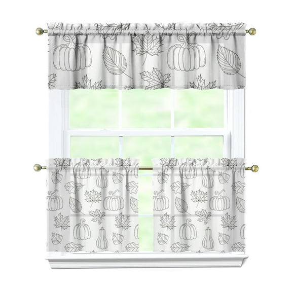 Rod Pocket Kitchen Curtain Set 3-Piece, 27.5x36 Inch Valance & Tier Drapes, Polyester Pongee Cafe Curtains for Living Room, Bathroom, Farmhouse Rustic Country Window Treatments.