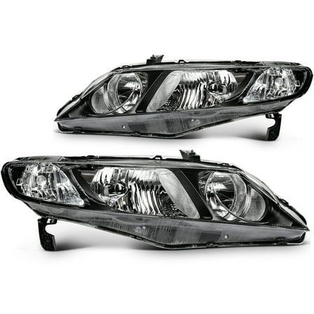 SCITOO Pair Headlight Assembly Fit with 2006-2011 for Honda Civic 4-Door Sedan Headlight Black Housing Clear Corner 33151SNAA02 33101SNCA01 33151SNCA01 33101SNAA02 HO2503125 (Bulbs Not Include)