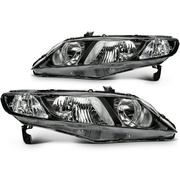ECCPP Pair Headlight Assembly Fit with 2006-2011 for Honda Civic 4-Door Sedan Headlight Black Housing Clear Corner 33151SNAA02 33101SNCA01 33151SNCA01 33101SNAA02 HO2503125 (Bulbs Not Include)
