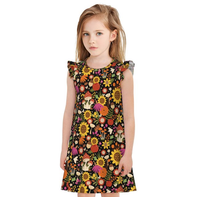 Vsdgher Tournesols Champignons pour Filles Chemises de Nuit Tout-Petits Manches Courtes Volantées Nuisette Robe de Nuit Tenue de Sommeil Pyjamas pour Fête Pyjama-Petit