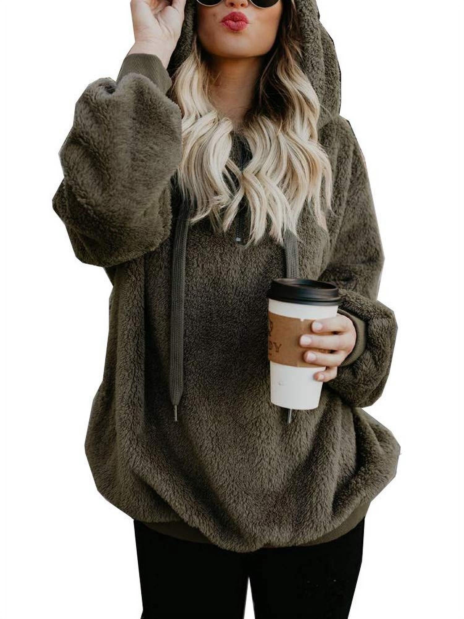 Xelparuc Womens Fuzzy Fleece Sweatshirt Quarter Zip Pullover Oversized Hoodie with Pockets, Women's, Size: Army Green, Blue