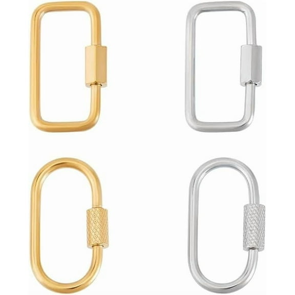 Gold Screw Carabiner Lock Stainless Steel Screw Locking Keychain Carabiner Clasp Metal Keychain Clip Hook Quick Link for Jewelry Making Handbag DIY Accessory