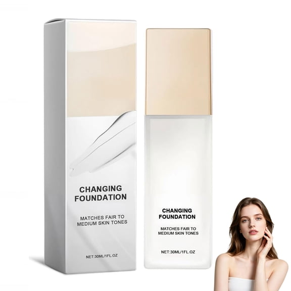 Color Changing Foundation for Mature Skin, 1PCS , Lightweight Liquid Makeup with Self-Adjusting Shade for Fair to Medium Tones, Suitable for All Skin Types