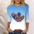 thumbnail image 3 of IROINNID 4th of July Tops for Women Round Neck T-Shirt Fashion Casual Stitching Contrast Color Blouse 3/4 Sleeve Tops USA July 4th, 3 of 4