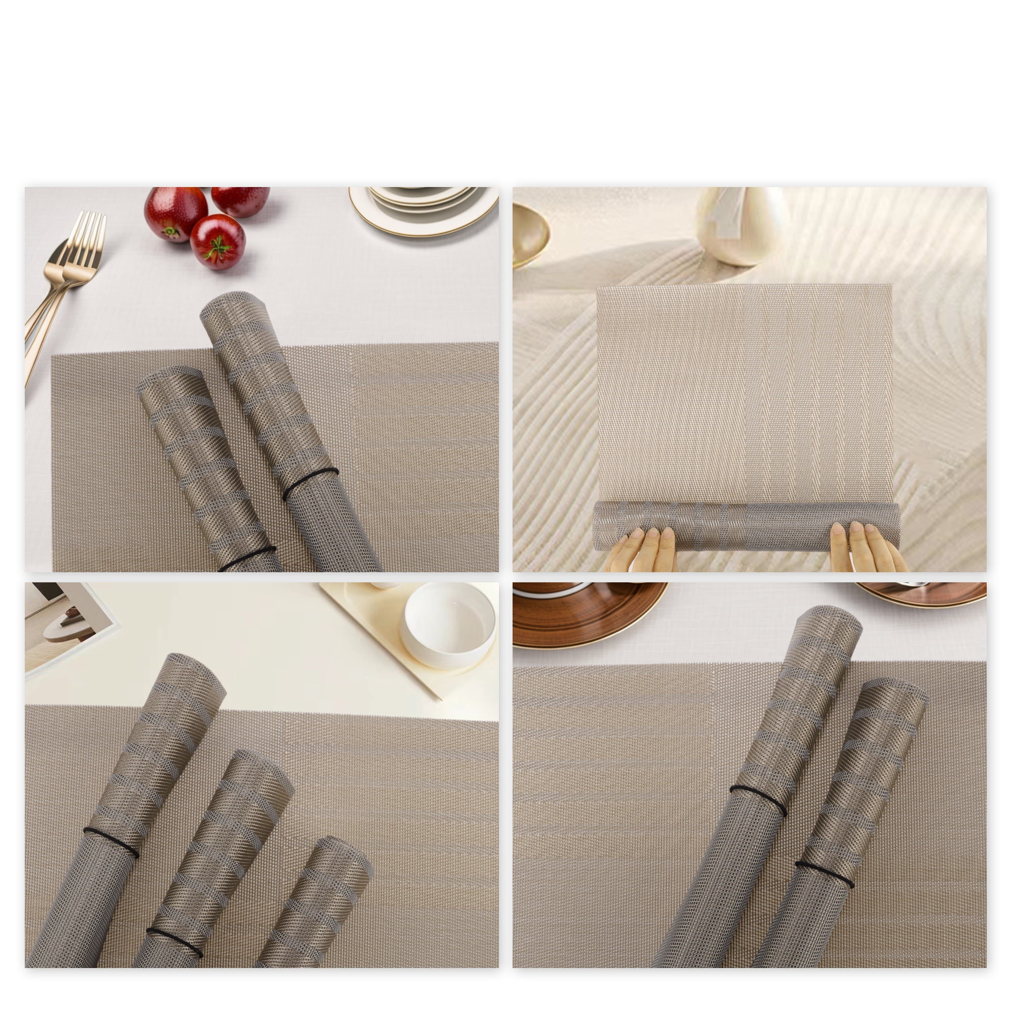 Unique Bargains 4 Pcs Grid Style Placemats PET Heat Resistant Washable Table Mats Brown