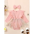 thumbnail image 2 of Nygoyerh Baby Girls 2PCS Outfit 3M 6M 12M 18M 24M Floral Mesh Patchwork Ruffles Long Sleeve Romper Dress and Cute Headband Set Newborn Infant Clothing, 2 of 9