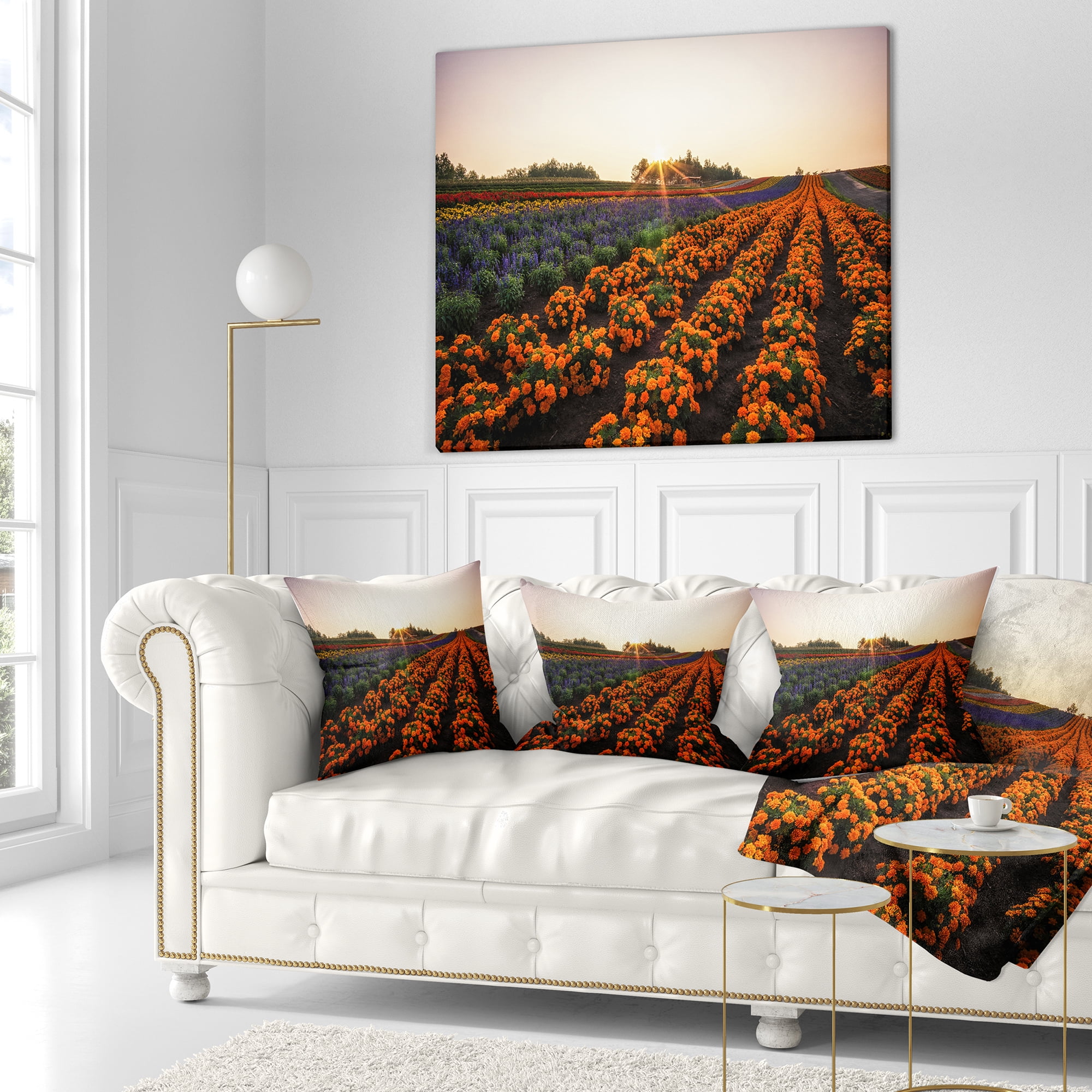 Designart Beautiful Japanese Flower Farm - Floral Throw Pillow - 18x18