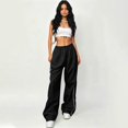 thumbnail image 5 of Womens Parachute Pants Y2k Baggy Wide Leg Track Pants Elastic Waist Jogger Sweatpants Hiking Pants Trousers Black 2XL, 5 of 5