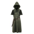 thumbnail image 2 of SAWOBUUN Mens Renaissance Set Medieval with Hooded Surcoat Leather Belt Ren Faire Halloween Outfit, 2 of 6