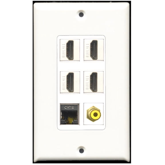 Ultra Spec Cables 4 Port HDMI 1 RCA Yellow 1 Shielded Cat6 Ethernet Wall Plate DecorZ