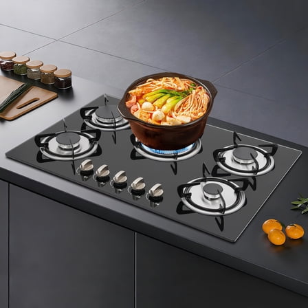 30" Stove Top Gas Cooktop Burner Kitchen Cooking LPG /Propane with 5 Burners 77*51*7cm for Domestic Or Commercial Use