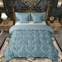 Manfei Vintage Teal Damask 7-Piece Twin Bedding Sets, Tribal Mandala Flower Floral Bedding Comforter Set, Teens Adult Female Reversible Sheet Sets, Luxury Bedroom Decor