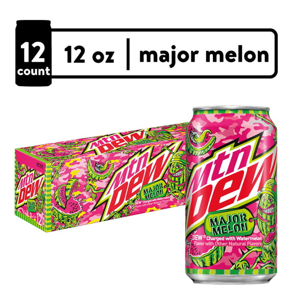 Mountain Dew Major Melon Watermelon Citrus Soda Pop, 12 fl oz, 12 Pack Cans