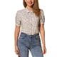 thumbnail image 1 of INSPIRAR CHIC Blusa de Mujer con Cuello Peter Pan, Manga Corta con Volantes, Confección de Botones, Color Naranja, 1 of 6