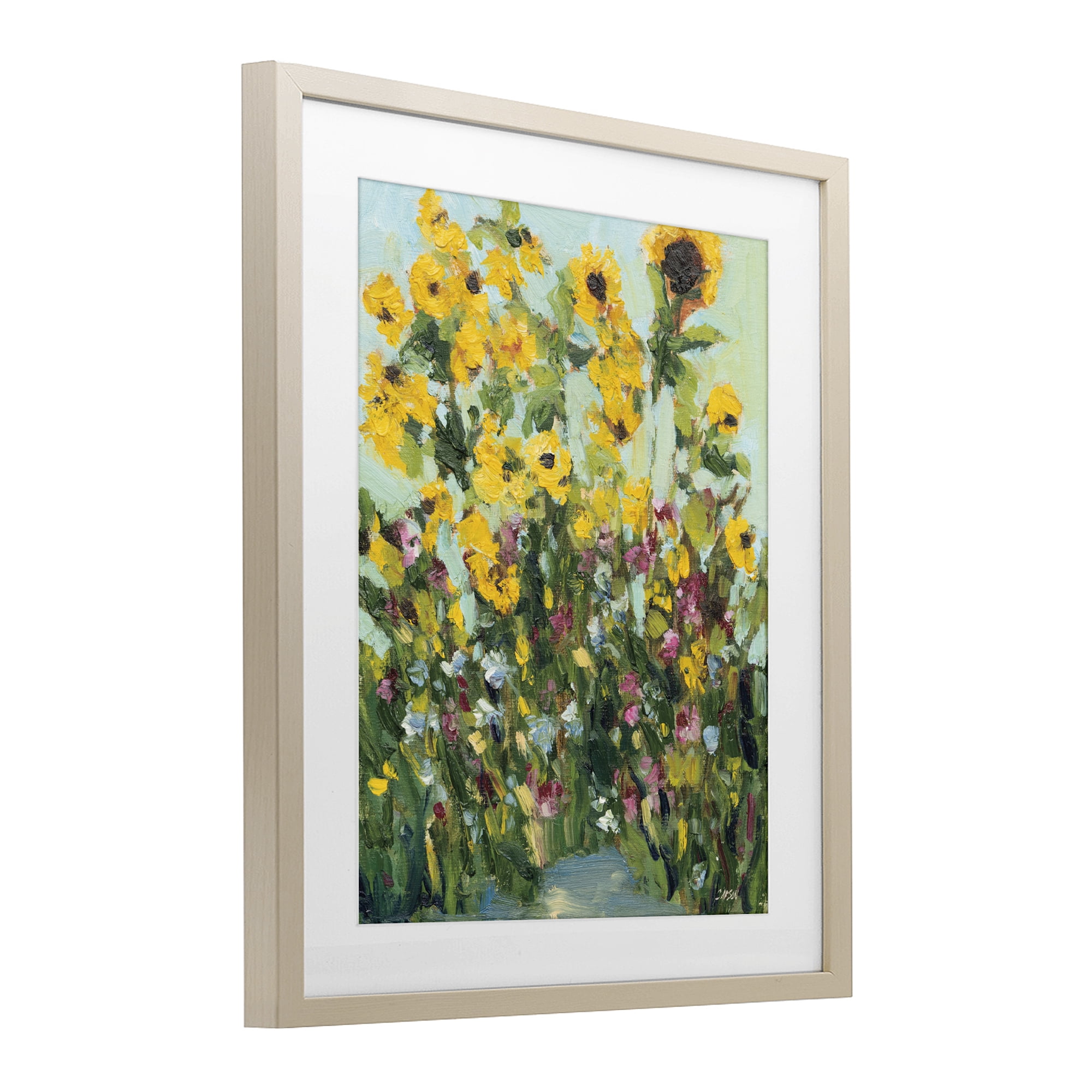 Stupell Industries Sunlit Sunflowers in Garden Birch Framed Print Under Glass, design by Carson Overstreet