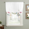 thumbnail image 2 of Watercolor Wildflower Tie Up Curtain 63 Inches Long, Spring Pink Blue Yellow Flower Leaf Balloon Style Kitchen Window Curtain Over Sink, Small Window Rod Pocket Curtain 42"x63", 2 of 9