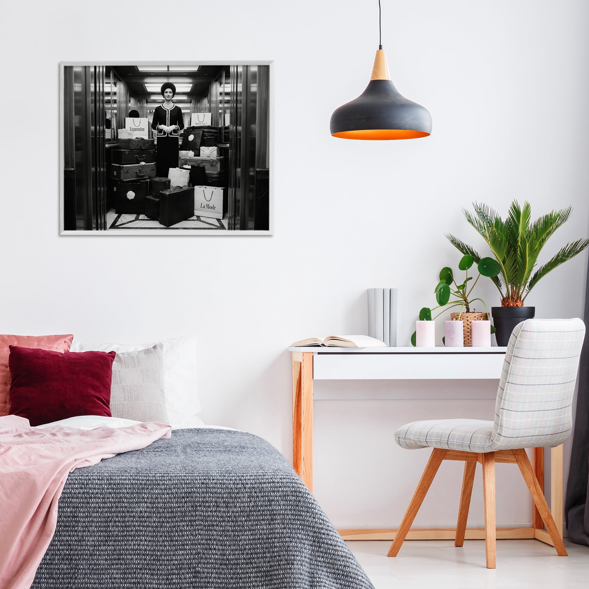 Stupell Industries Elevator Chic Shopping White Framed Giclee Art, design by A Barefoot Stylist