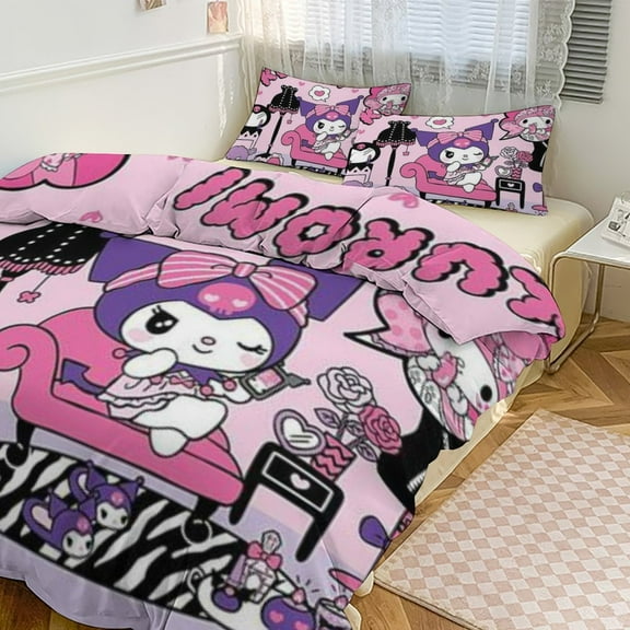KUROMI Bedding Set Anime Three-piece for Boys Girls Teens Queen