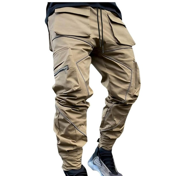 Pantalones largos para hombre, de color liso, tridimensionales, deportivos, multibolsillos, lavados, rectos, reflectantes, ligeros, cargo, para exteriores, informales, de poliéster.