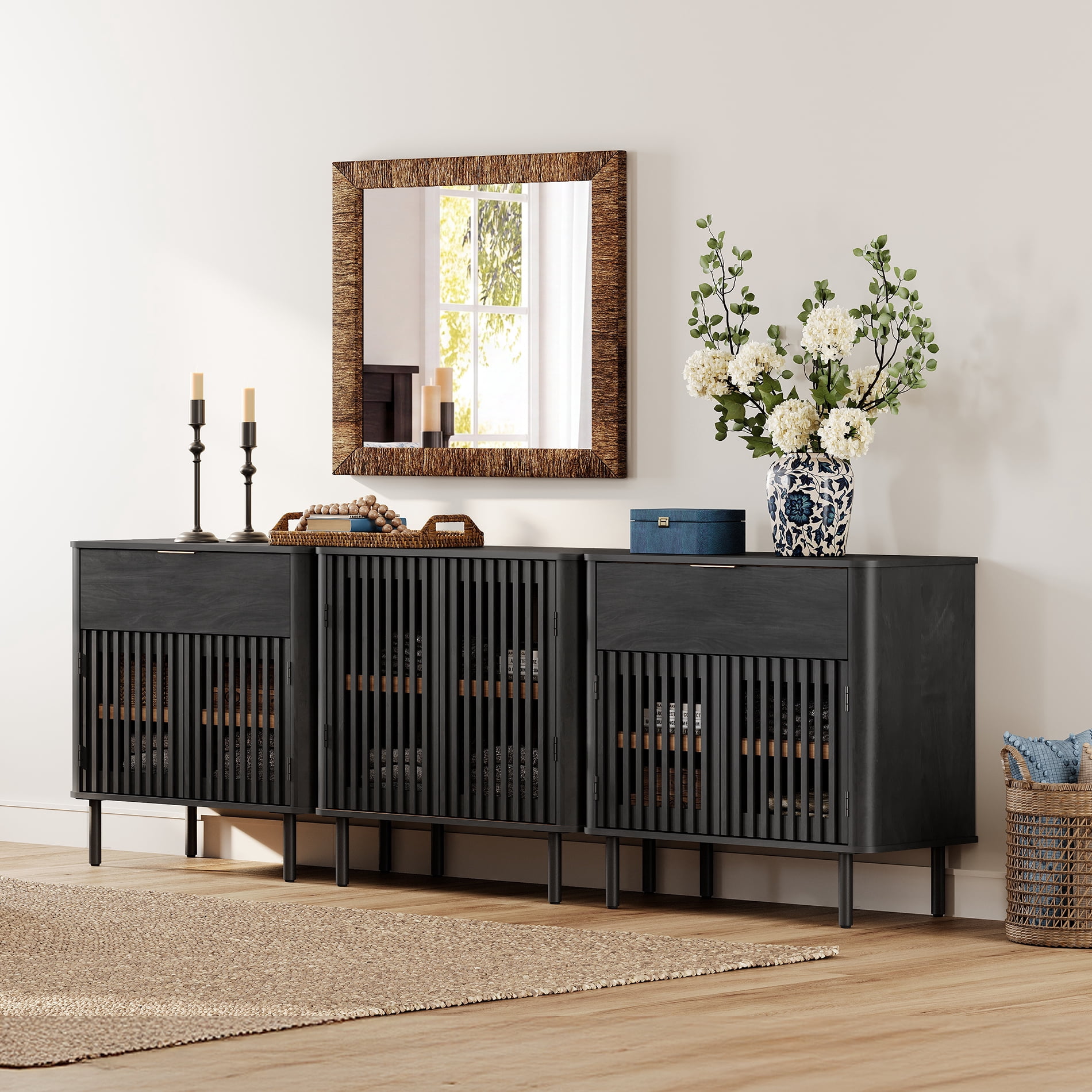 94.5" TV Stand Media Console with Cabinets Adjustable Shelves,Black