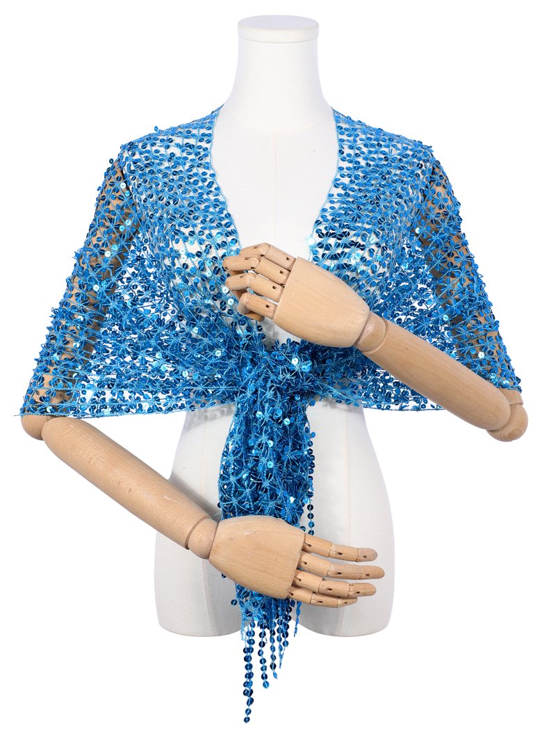 sequin shawl for dress Inspire Chic Women Sequin Shawls and Wraps for Evening Dresses, Fringed Sparkly Dressy Scarf for Wedding Party Blue 66.9 inchx19.7 inch, Women's, Size