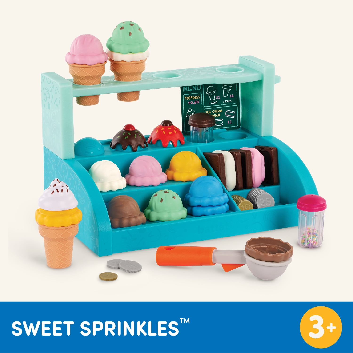 Battat Sweet Sprinkles Ice Cream Plastic Set with 40+ Multicolor Pieces, Toddler and Preschool Play Food Toys
