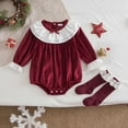 thumbnail image 5 of FYDUU Baby Girls Christmas Clothes Long Sleeve Velvet Romper Bodysuit Onesie Lace Trim Stockings Holiday Party Birthday Photoshoot Outfit 18-24 Months, 5 of 9