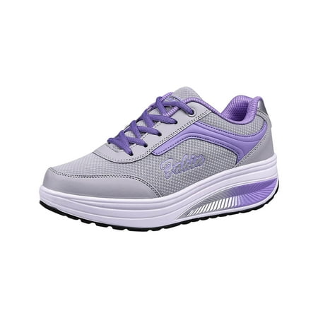 hopeusnice Clearance Women s Wedge Sneakers Walking Shoes Breathable Mesh Comfortable Platform Sneakers Lace Up Athletic Running Shoes Purple 36